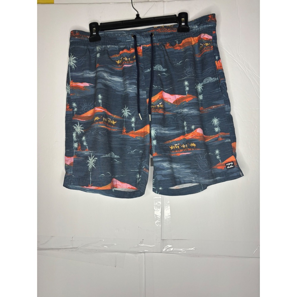 Billabong LayBaks Mens Large Blue Desert Oasis Palm Tree Board Shorts Swim Trunk